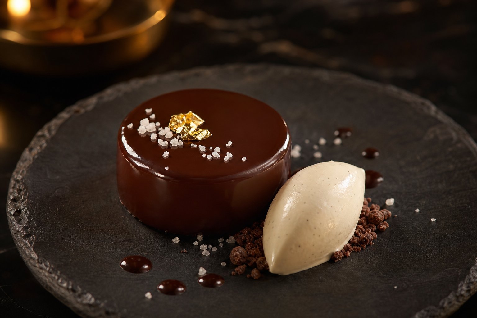 Dark chocolate torte with sea salt and vanilla cream