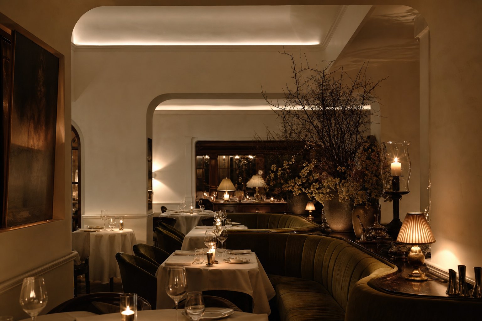 The candlelit dining room at Velora